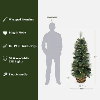 Image showing  4 ft. Pre-Lit Christmas Tree with 50 LED Lights, Glittered Branches & Woven Base