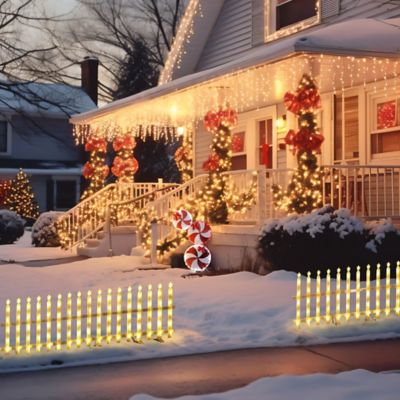Image showing  8-Piece Light Show Star-Topped Fence Design Outdoor Decoration