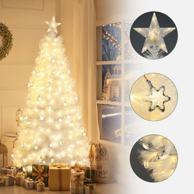 Image showing  6 ft. White Fiber Optic Christmas Tree with Snowflake Lights, Holiday Centerpiece Decor