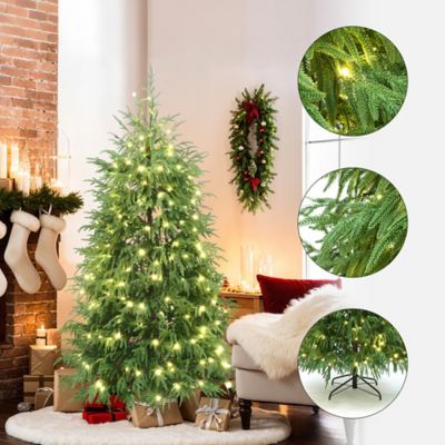 Image showing  6 ft. Pre-Lit Green Full Artificial Cedar Christmas Tree with Metal Stand
