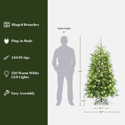 Image showing  6 ft. Pre-Lit Green Full Artificial Cedar Christmas Tree with Metal Stand