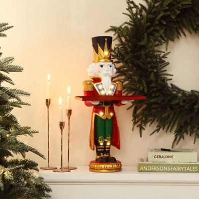 Image showing  2 ft. Tall Nutcracker Red Soldier with Tray, Battery-Operated Holiday Decoration with Lights