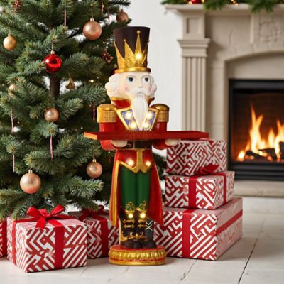 Image showing  2 ft. Tall Nutcracker Red Soldier with Tray, Battery-Operated Holiday Decoration with Lights