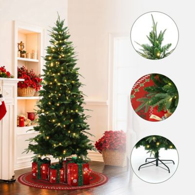 Image showing  6 ft. Pre-Lit Green Slim Artificial Christmas Tree with 8 Light Functions