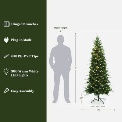 Image showing  6 ft. Pre-Lit Green Slim Artificial Christmas Tree with 8 Light Functions