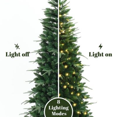 Image showing  6 ft. Pre-Lit Green Slim Artificial Christmas Tree with 8 Light Functions