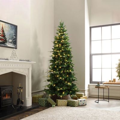 Image showing 5 th LuxenHome 6 ft. Pre-Lit Green Slim Artificial Christmas Tree with 8 Light Functions