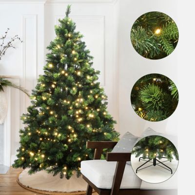 Image showing  7.5 ft. Pre-Lit Green Full Artificial Pine Christmas Tree with Metal Stand