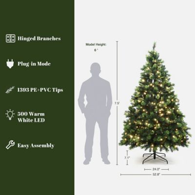 Image showing  7.5 ft. Pre-Lit Green Full Artificial Pine Christmas Tree with Metal Stand