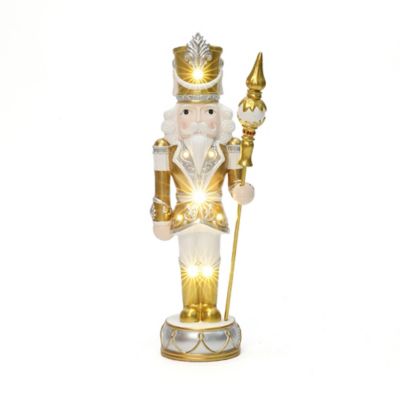 LuxenHome 2 ft. Lighted Silver and Gold Nutcracker Soldier with Scepter, Christmas Decoration