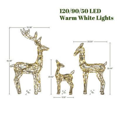 Image showing  3-Piece Gold Glitter Deer Family Outdoor Holiday Decoration with Lights