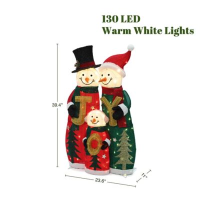 Image showing  Snowman Family with Joy Greeting Holiday Decoration with Lights for Indoor and Outdoor