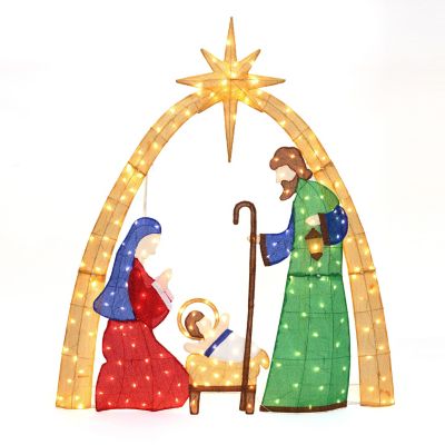 LuxenHome 4.75 ft. x 5.9 ft. Multi-Color Nativity Scene Outdoor Holiday Decoration with Lights