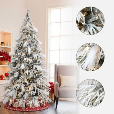 Image showing  6.5 ft. Pre-Lit Flocked Sweeping Branches Artificial Christmas Tree with Metal Stand