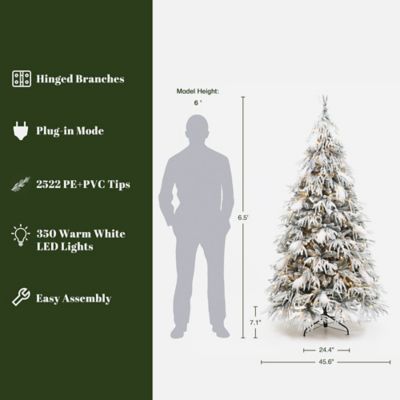 Image showing  6.5 ft. Pre-Lit Flocked Sweeping Branches Artificial Christmas Tree with Metal Stand