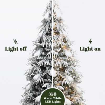Image showing  6.5 ft. Pre-Lit Flocked Sweeping Branches Artificial Christmas Tree with Metal Stand