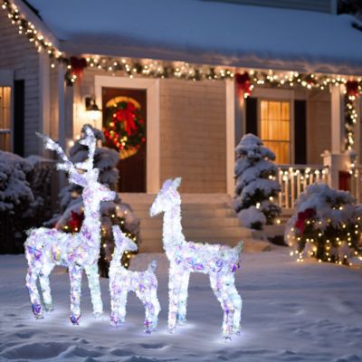 Image showing  3-Piece Multi-Color Snowflake Deer Family Outdoor Holiday Decoration with 340 Lights