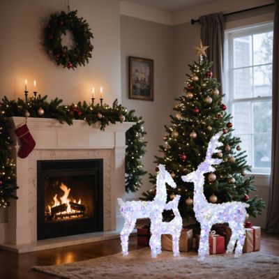 Image showing  3-Piece Multi-Color Snowflake Deer Family Outdoor Holiday Decoration with 340 Lights