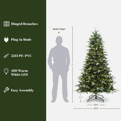 Image showing  7 ft. Pre-Lit Ball Lights Green Artificial Christmas Tree, Indoor and Outdoor