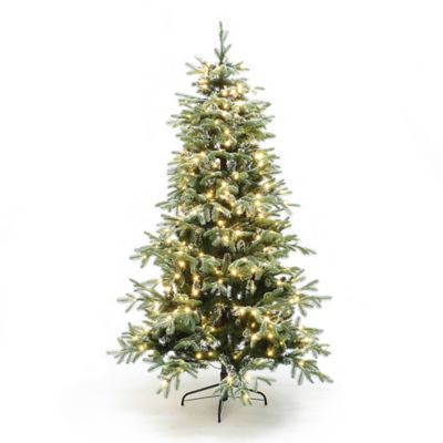 LuxenHome 6.5 ft. Pre-Lit Snowy PE & PVC Branches Artificial Fir Christmas Tree with Metal Stand