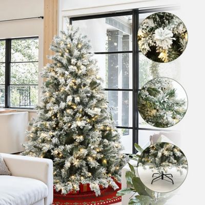 Image showing  6.5 ft. Pre-Lit Snow Flocked Full Fir Artificial Christmas Tree with 8 Light Functions