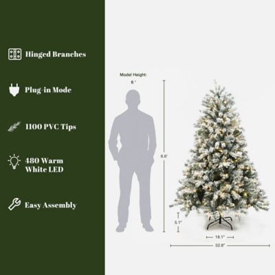 Image showing  6.5 ft. Pre-Lit Snow Flocked Full Fir Artificial Christmas Tree with 8 Light Functions