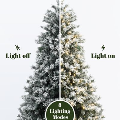 Image showing  6.5 ft. Pre-Lit Snow Flocked Full Fir Artificial Christmas Tree with 8 Light Functions