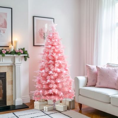 Image showing  6 ft. Pink Cherry Blossom Christmas Tree with Fiber Optic Lights & Pinecone Star Topper