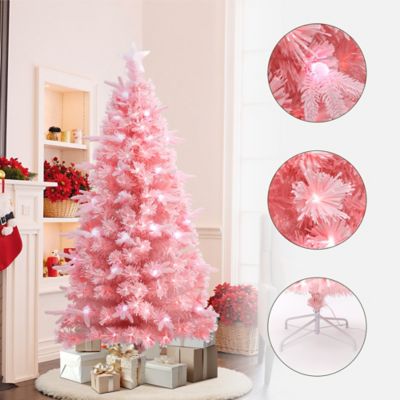 Image showing  6 ft. Pink Cherry Blossom Christmas Tree with Fiber Optic Lights & Pinecone Star Topper