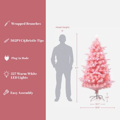 Image showing  6 ft. Pink Cherry Blossom Christmas Tree with Fiber Optic Lights & Pinecone Star Topper