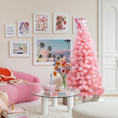 Image showing  6 ft. Pink Cherry Blossom Christmas Tree with Fiber Optic Lights & Pinecone Star Topper