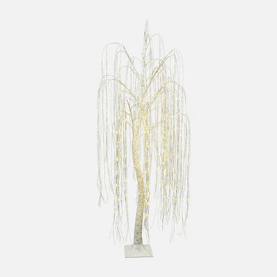 LuxenHome 5.9 ft. Pre-Lit White Willow Artificial Tree with Realistic Faux Tree Trunk