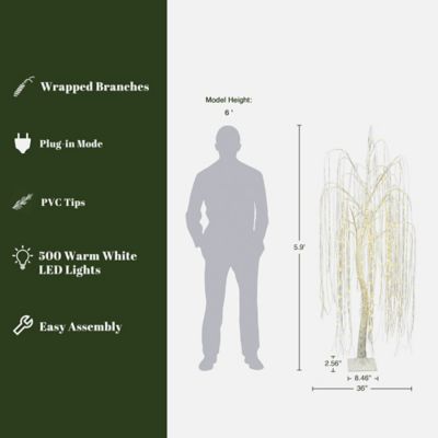 Image showing  5.9 ft. Pre-Lit White Willow Artificial Tree with Realistic Faux Tree Trunk