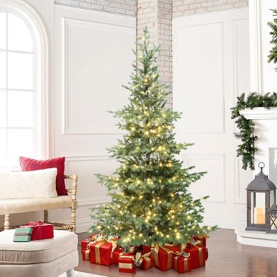 Image showing  7 ft. Pre-Lit Artificial Pine Christmas Tree with Dusty Green PE Tips & Metal Stand