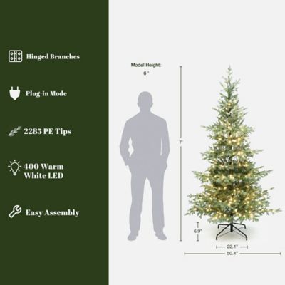 Image showing  7 ft. Pre-Lit Artificial Pine Christmas Tree with Dusty Green PE Tips & Metal Stand