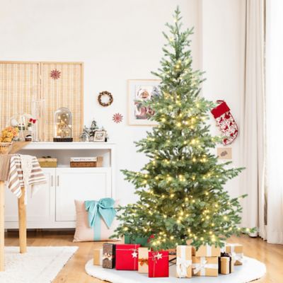 Image showing  7 ft. Pre-Lit Artificial Pine Christmas Tree with Dusty Green PE Tips & Metal Stand