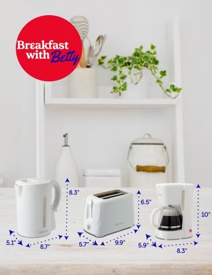 Image showing 6 th Betty Crocker 3-Piece Kitchen Appliances Set: Coffee Maker, Electric Kettle & 2-Slice Toaster