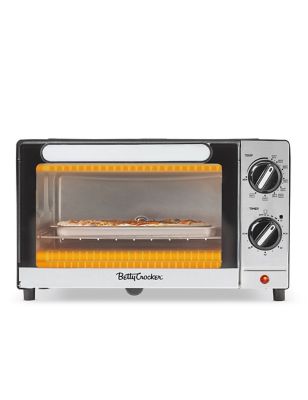 Betty Crocker 9L Toaster Oven, 2-Slice Toaster with Chrome Plated Front, Stainless Steel Handle
