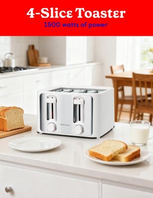 Image showing  4-Slice Toaster, 1500W, Variable Toast Shade Control Dials, High Lift Feature, White