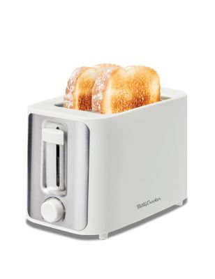 Betty Crocker 2-Slice Toaster, 900W, Variable Toast Shade Control, High Lift Feature, Cool Touch Housing, White