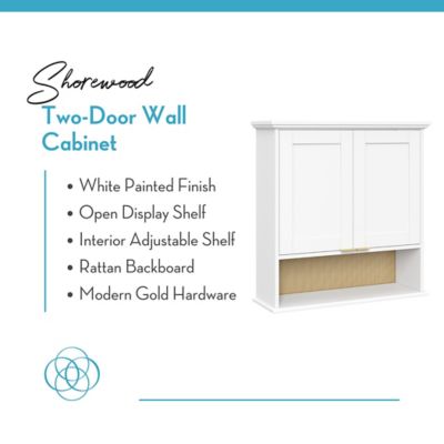 Image showing  Shorewood Two-Door Wall Cabinet with Rattan Backboard - White