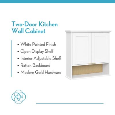 Image showing  Two-Door Kitchen Wall Cabinet with Rattan Backboard - White
