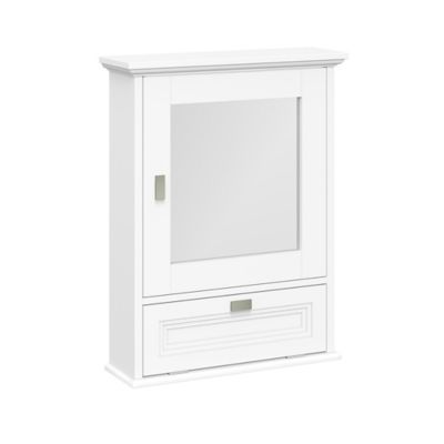 RiverRidge Home Geneva Wall Cabinet with Mirror and Layered Drop-Down Door - White