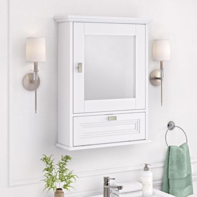 Image showing  Geneva Wall Cabinet with Mirror and Layered Drop-Down Door - White