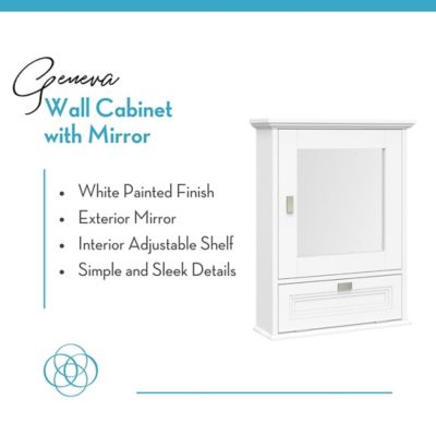 Image showing  Geneva Wall Cabinet with Mirror and Layered Drop-Down Door - White