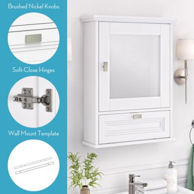 Image showing  Geneva Wall Cabinet with Mirror and Layered Drop-Down Door - White
