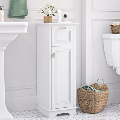 Image showing  Geneva Slim Cabinet with Layered Door and Drawer - White