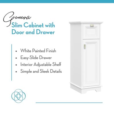 Image showing  Geneva Slim Cabinet with Layered Door and Drawer - White