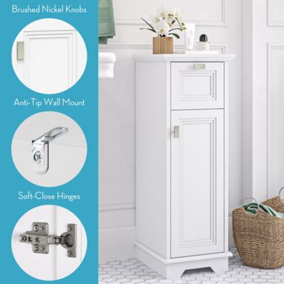 Image showing  Geneva Slim Cabinet with Layered Door and Drawer - White