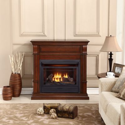 Image showing  Ventless Propane Gas Fireplace With Mantel - 26,000 BTU, T-Stat Control, Auburn Cherry - Model# DFS-300LT-3AC